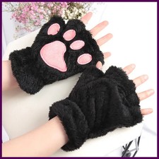 Women Cartoon Cat Claw Gloves Thickened Plush Lovely Style Bear Paw Exposed