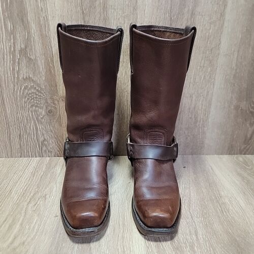Frye Harness halbhohe Kalbslederstiefel Größe 7 Herren 8,5 Damen braun Cowboy Schnalle USA - Bild 3 von 24