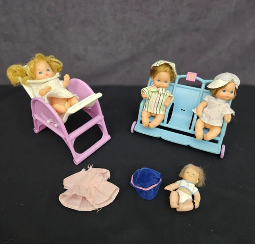 Vintage Barbie Happy Heart Family Toddler Baby Dolls Mini Tara Toys Stroller