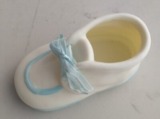 E R Ceramic baby shoe with blue lace and detail - room for monogram