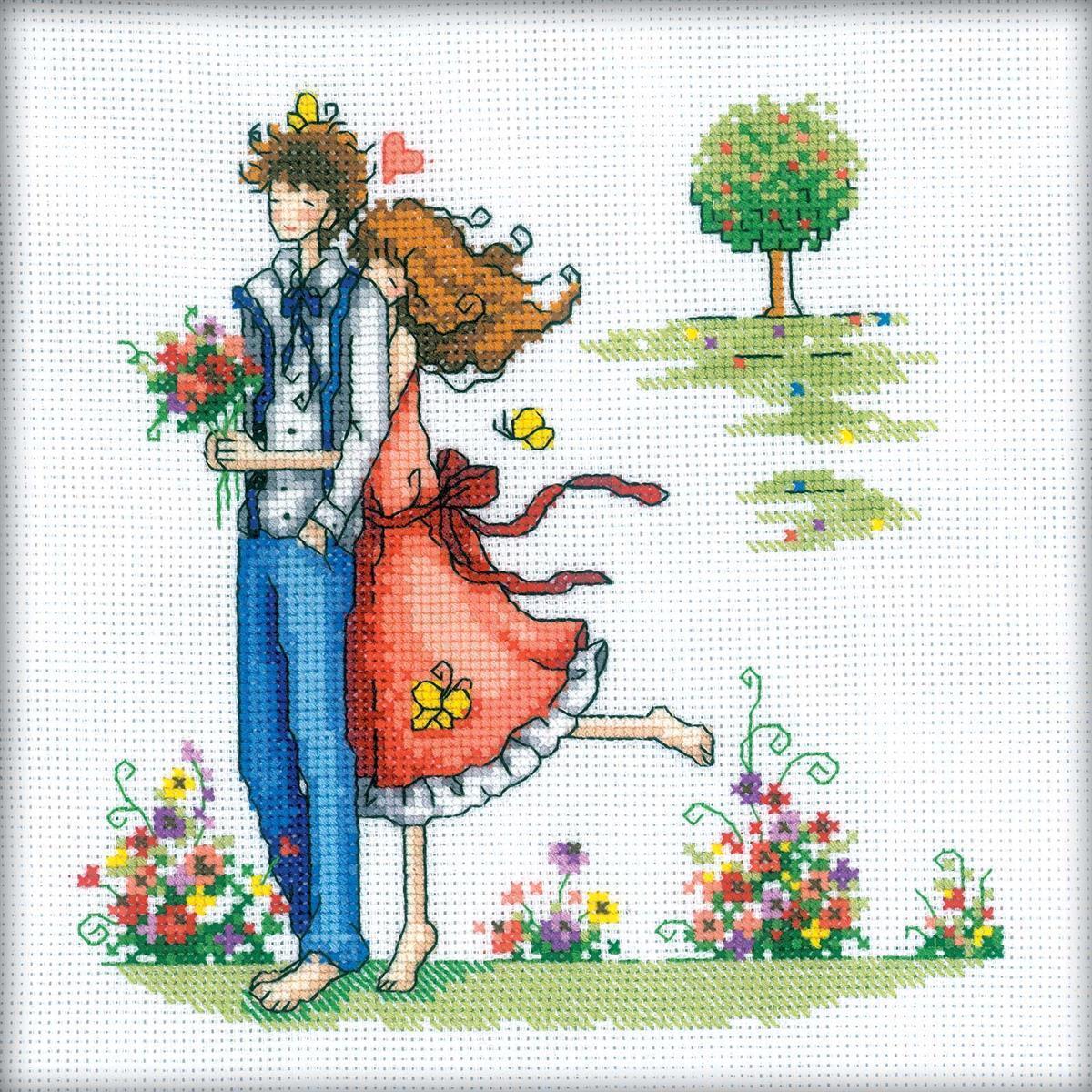 RTO counted Cross Stitch Kit ""Couple in nature"" M164, 20x20 cm, DIY