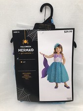 Halloween Mermaid Costume Girl 3T-4T Dress Headband Attached Tail NEW