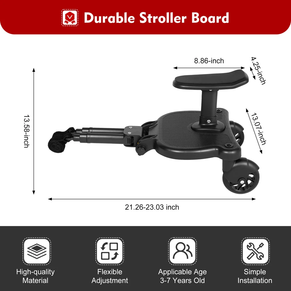 Glider Board Baby Stroller Kid Board Buggy Wheeled Board with Detachable Seat - Image 4 of 4
