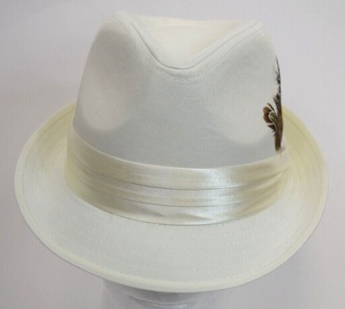 Men's Fedora Dress Hat Cuban Style Upturn Short Brim Casual Cap Solid Ivory - Picture 2 of 3