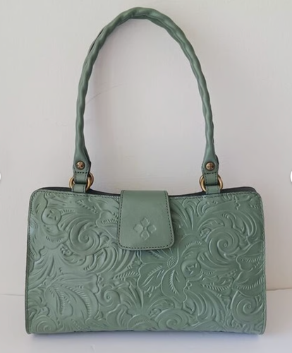 Patricia Nash Rienzo Burnish Tooled Leather Shoulder Handbag Green Sage NWT NEW