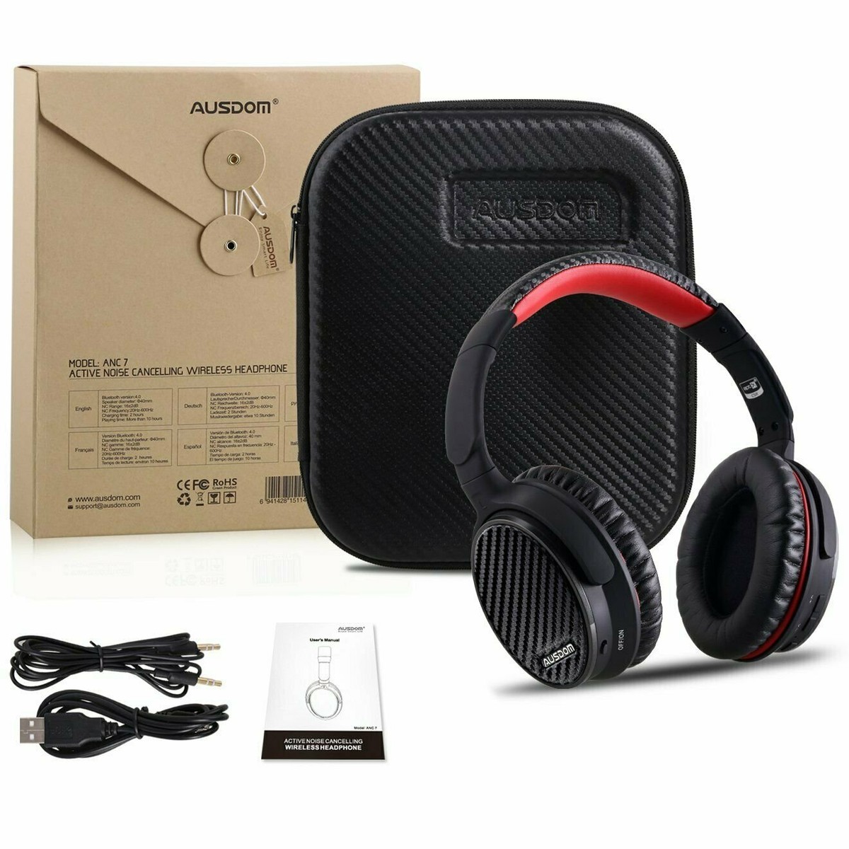 AUSDOM オースダム Bluetooth 4.0 ワイヤレス ANC7 Amazon.com: AUSDOM E7 Noise Cancelling Headphones: Wireless
