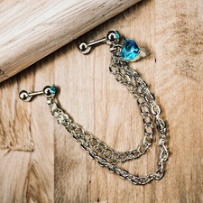 16g Blue Sparkle Cz Dangle Heart Chain Multip...