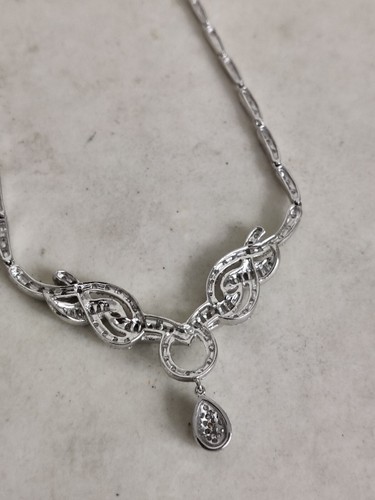 Stunning Diamante Sterling Silver Sparkly Crystals Collar Necklace Teardrop - Picture 13 of 16