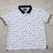 Rodd Gunn AOP Polo Shirt Mens XL White/Blue/Red Sports Fit Cotton S/S Pullover