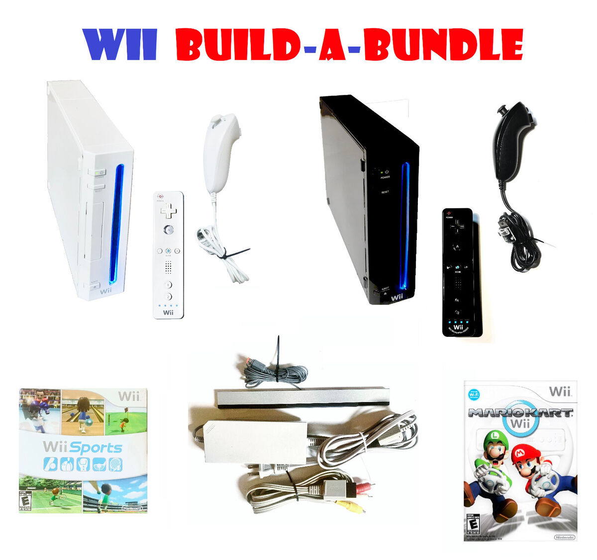 Wii Console (black) + Mario kart Wii + Wii Sport - Wii Stuff