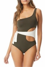 Vince Camuto Sunblock One-Shoulder Wrap One-Piece Swimsuit Bonsai Size 14
