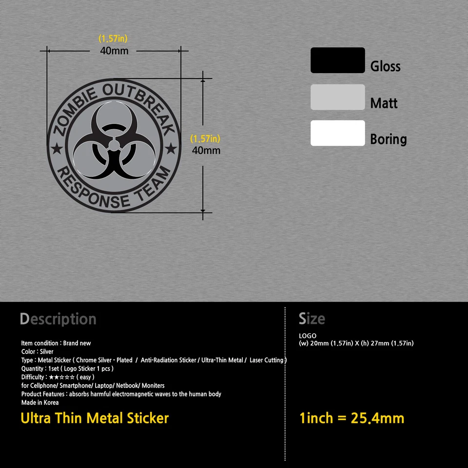 Zombie Outbreak Response Team Metal Decal Sticker (Silver) - Image 3 of 4