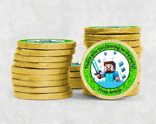 Personalisierte Gaming Minecraft Geburtstag Schokolade Geschenk Münzen Party Tasche Gastgeschenke - Bild 2 von 5