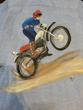 Vtg Hand Painted Motorcycle Rappers Button Up True Vintage Dress Tail 16 EUC