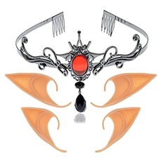 Vampire Bat Red Stone Halloween Headband Tiara Comb Black with Ear Cuffs