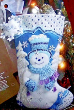 Bucilla SNOWFLAKE SNOWMAN Felt Christmas Stocking Kit Original OOP New 18"