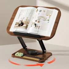 Book Stand for Reading, 360°Rotating Book Holder with Pen Slot,Adjustable Height