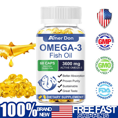 60 Omega 3 Fish Oil Extra Strength 3600mg EPA & DHA Heart & Brain Health