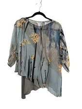 Citron Santa Monica Set 2pc  Asymmetrical Hem Orchids Silk Shirt Sz Sm