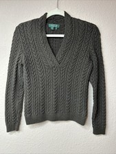 Lauren Ralph Lauren Cable Knit Sweater Sz P/M 100 Cotton Beautiful Green
