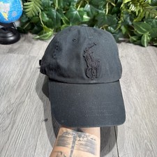 Polo Ralph Lauren Big Pony 3 Black Chino Leather Strap Ball Cap Hat