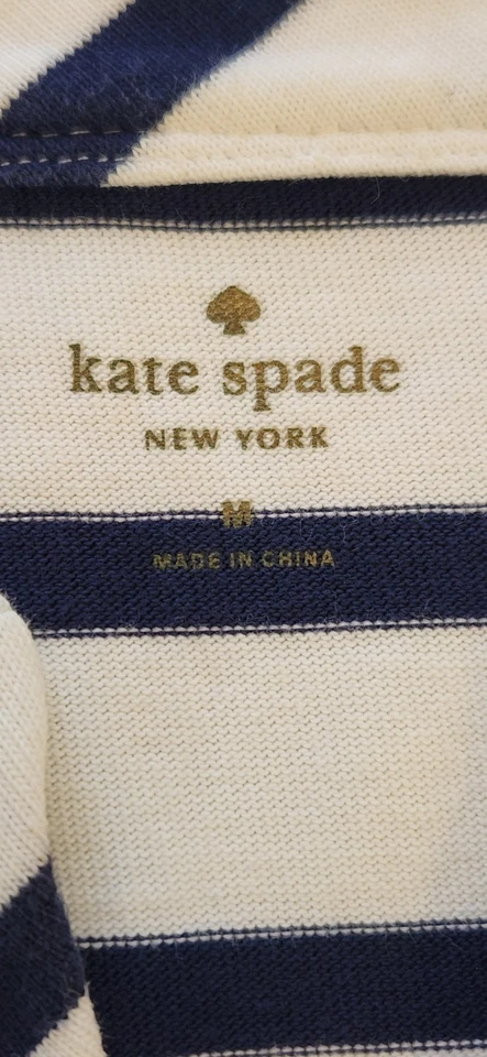 Vestido KATE SPADE Sin Mangas Bretón Náutico Rayas Azul Marino y Blanco Algodón M Foto 3 de 4