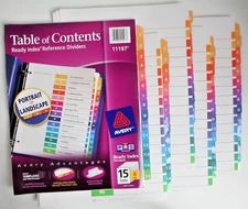 Avery Table of Contents Ready Index 15 Tabs Dividers 5 Sets 11197 #98g