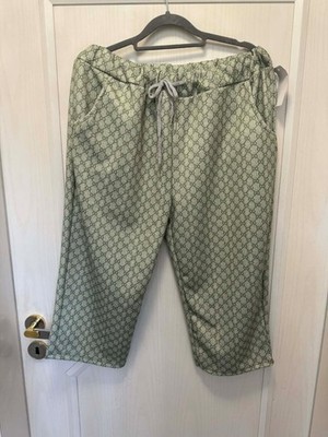New-lightweight soft capri pants ''ornaments'' elastic, pockets khaki white 46/48/50
