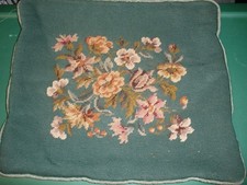 Vintage Handmade Needlepoint Floral Pillow Cover 18"x15" T120