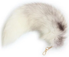 Fosrion Fluffy White Gray Arctic Fox Tail Fur Halloween Cosplay Large, 