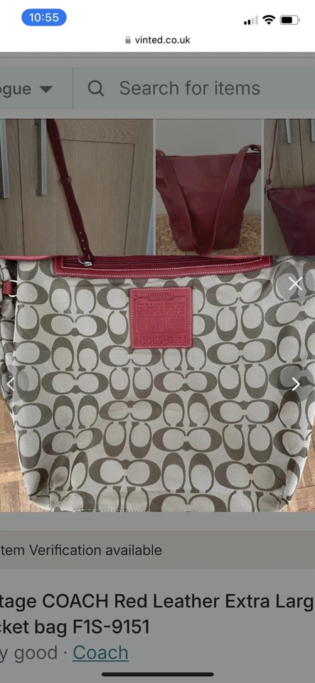 Vintage COACH Red Leather Extra Large bucket bag F1S-9151 - Image 4 of 4