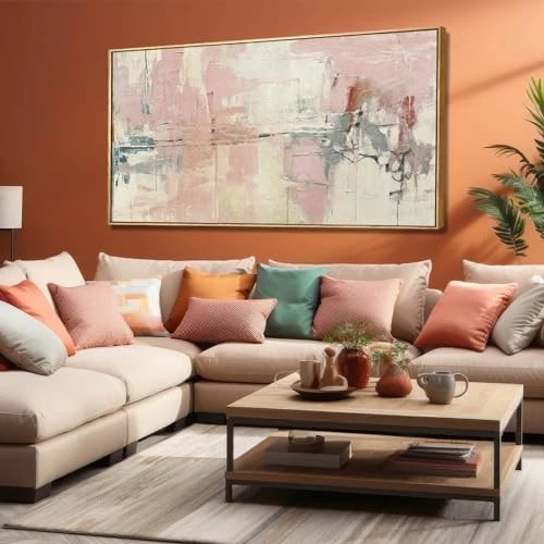 Arte de pared de lienzo de dormitorio abstracto decoración de pared imágenes obras de arte 24"x48" rosa Foto 2 de 4