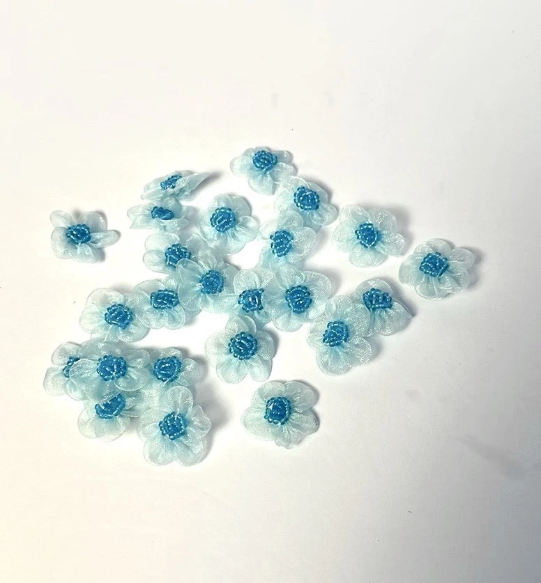 130 piezas Parches de flores redondos de 1 pulgada 3D apliques de cuentas de costura decoración azul Foto 4 de 4