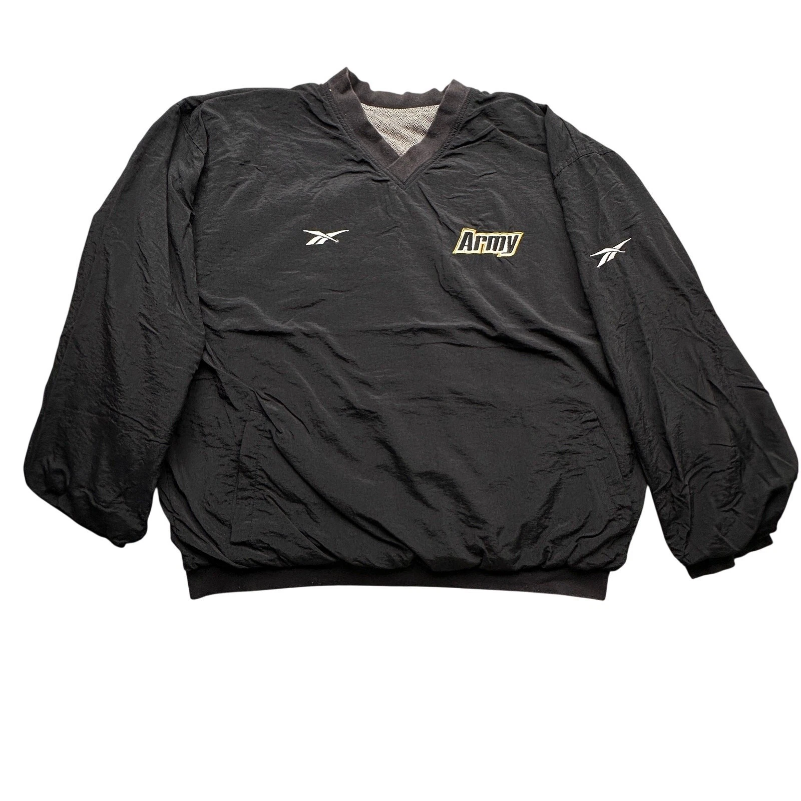 Vintage Reebok Army Reversible Windbreaker Pullover Mens XL Black Gray Logo