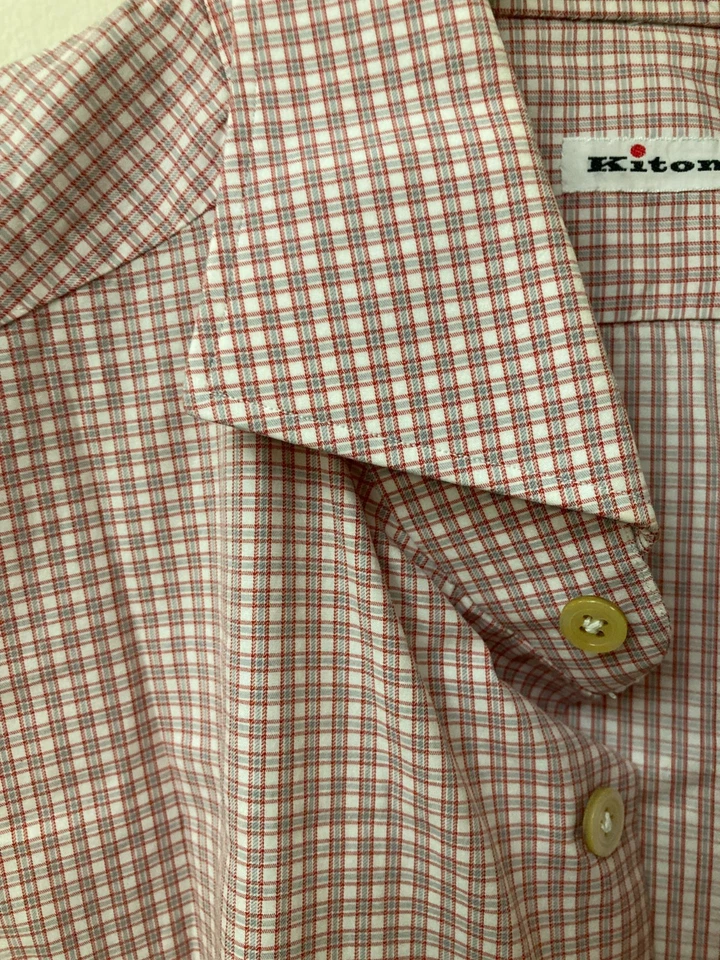 Camisa de vestir KITON roja/blanca/gris 17,5/44 en muy buen estado -- defectuosa Foto 4 de 4