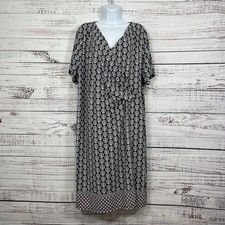 Talbots Dress Womens Size 3X Blue Geometric Print V Neck Short Sleeve Shift