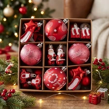 Christmas Ornaments Set, 35ct Red and White Shatterproof Christmas Tree Decor...