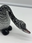 Vintage Murano Art Glass Goose Bird Figurine Black & Silver Flake Millefiori
