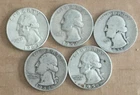Assorted Lot of 5 Silver Washington Quarters 90% SILVER 1935-1963