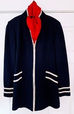ST. JOHN MARIE GRAY NAVY WHITE RED SANTANA KNIT BLAZER JACKET SIZE 6