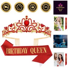 Stunning Rhinestone Crown and Red Sash Set - Ideal Birthday Decoration for Women