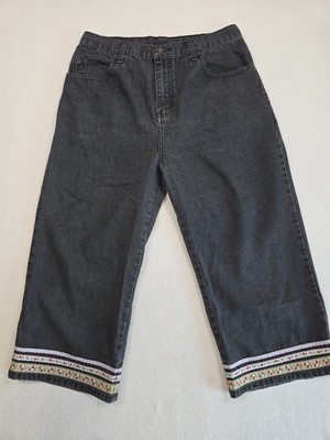 Vintage Bill Blass Jeans Womens 10 Capri Pants Black Embroidered Trim