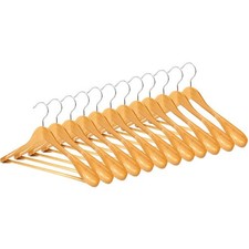 12 Pack Wide Shoulder Wooden Hangers, Suit Hangers with Non Slip Pants Bar, S...