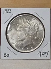 1923- SILVER PEACE DOLLAR- HI GRADE- NO RESERVE AUCTION- # 797
