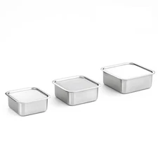 CuBE Low 3PCS Set Stainless Steel Food Storage Containers With Lids and 3 Net...