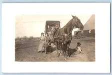 c1910's Family Little Boy Riding Horse Carriage RPPC Photo Antique Postcard