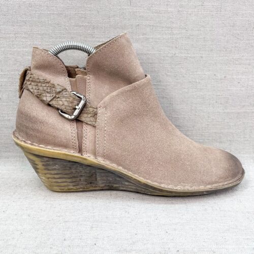OTBT Boots Womens 8M Rocker Wedge Booties Shoes Stone Leather Snake Print Buckle