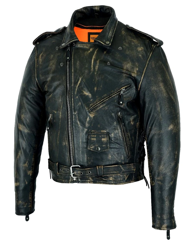 Chaqueta de motociclista de cuero marrón envejecido para hombre bolsillos ocultos de transporte Foto 4 de 4