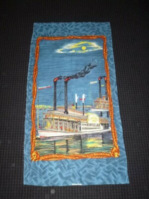 Vtg Wesco Reltex Barkcloth Fabric Panel Robert E Lee Natchez Riverboats 23x45''