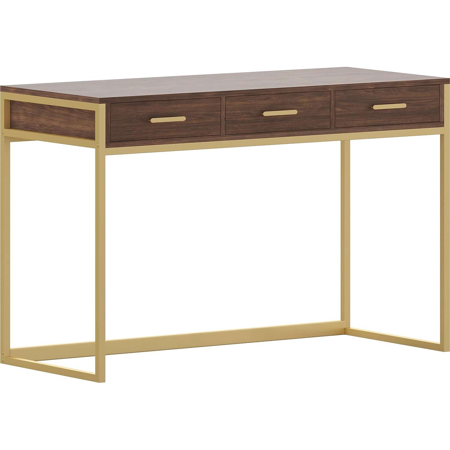 Martha Stewart Ollie 47"W Home Office Desk with 3 Drawers Walnut/Polished Brass